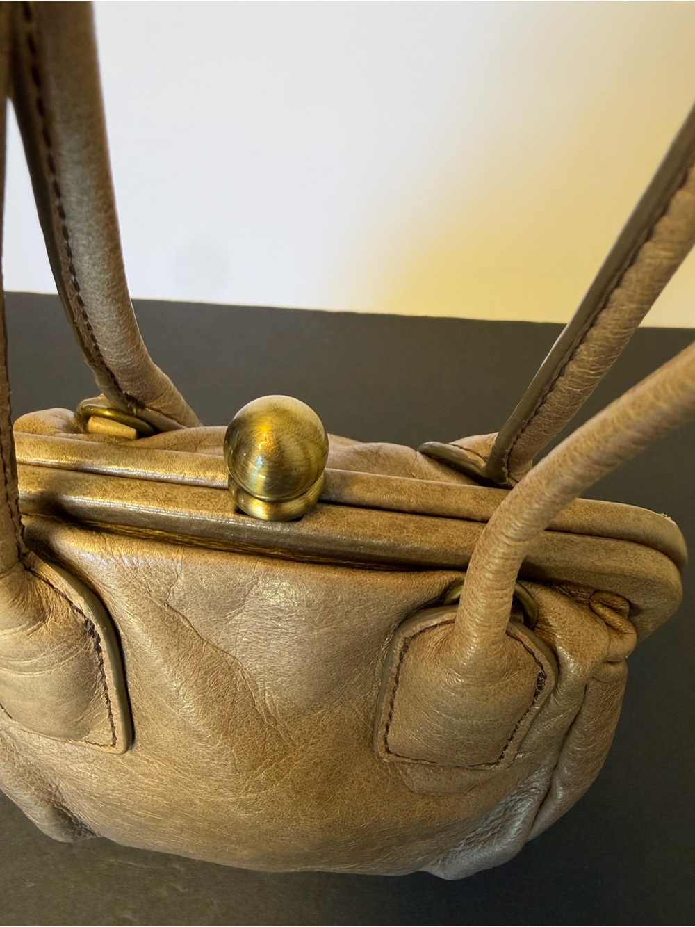 HOBO International Blanche Mini Satchel Taupe Pewter Ball Clasp No Strap - Picture 2 of 14